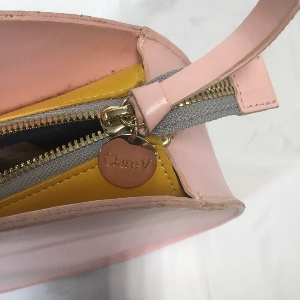 Clare V. Alistair Pink Leather Round Removable Crossbody Gold Zip 9.5” Circle - Picture 8 of 14
